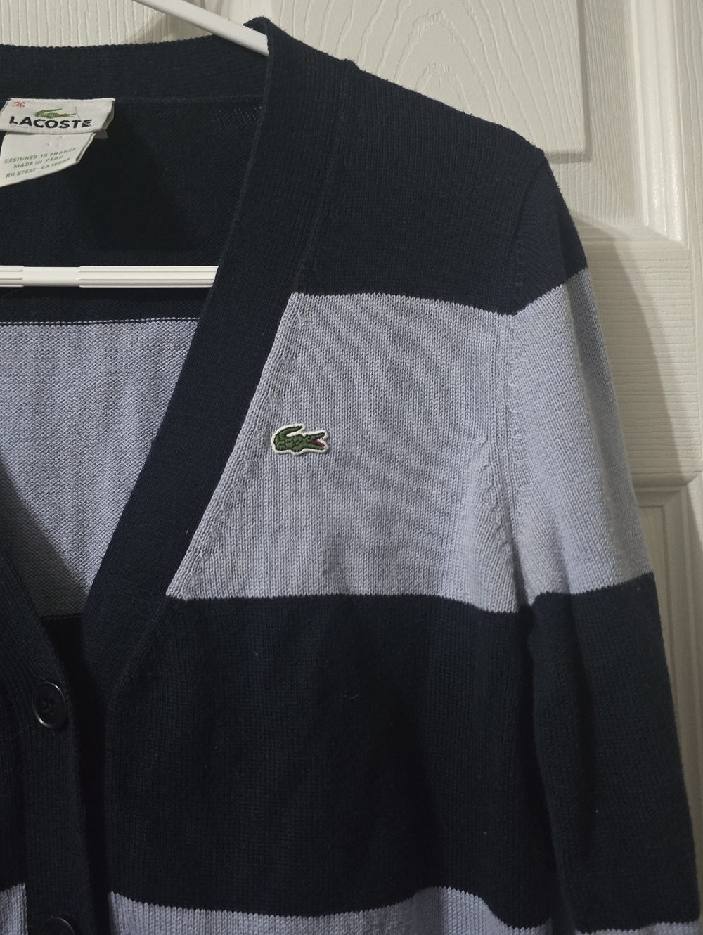 Y2K Lacoste Rugby Stripe Tunic Length Button Down Cotton Knit Cardigan Sweater. - Picture 7 of 12